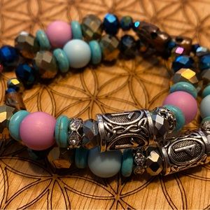 Handmade Sacred Geometry Matching Bracelet Set with Ancient Runes